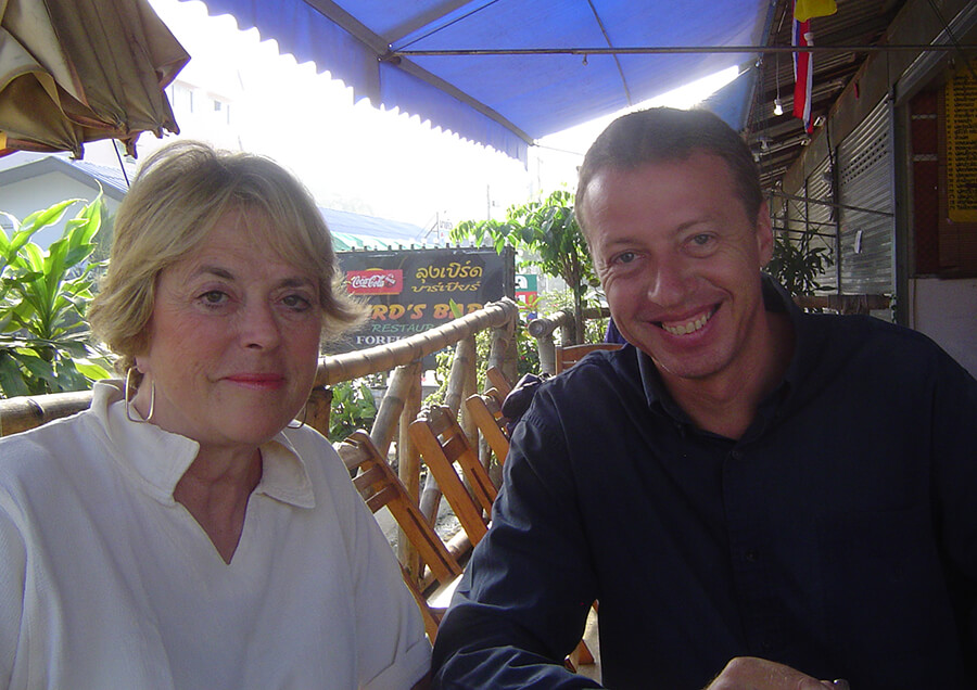 2006: Sue Tennant and Mark Bloomfield during the visit to the FreeSchools in Fang, Thailand